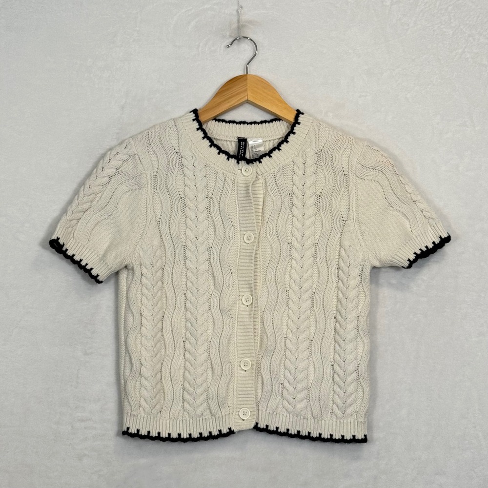H&M Divided Cream Cable Knit Short Sleeve Cardigan Small